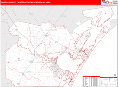 Corpus Christi Metro Area Digital Map Red Line Style